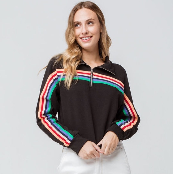 NWT Full Tilt Rainbow Stripe Half Zip Sweatshirt - Picture 6 of 7